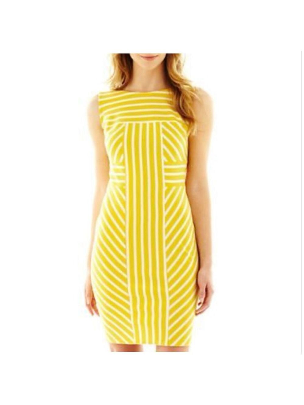 DR Collection Yellow White Stripe Sleeveless Sheath Dress Size 6